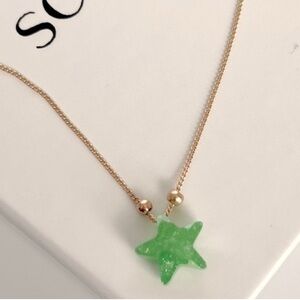 Star Necklace 18k Gold Plated Real Opal Stone Spring Green Star Necklace